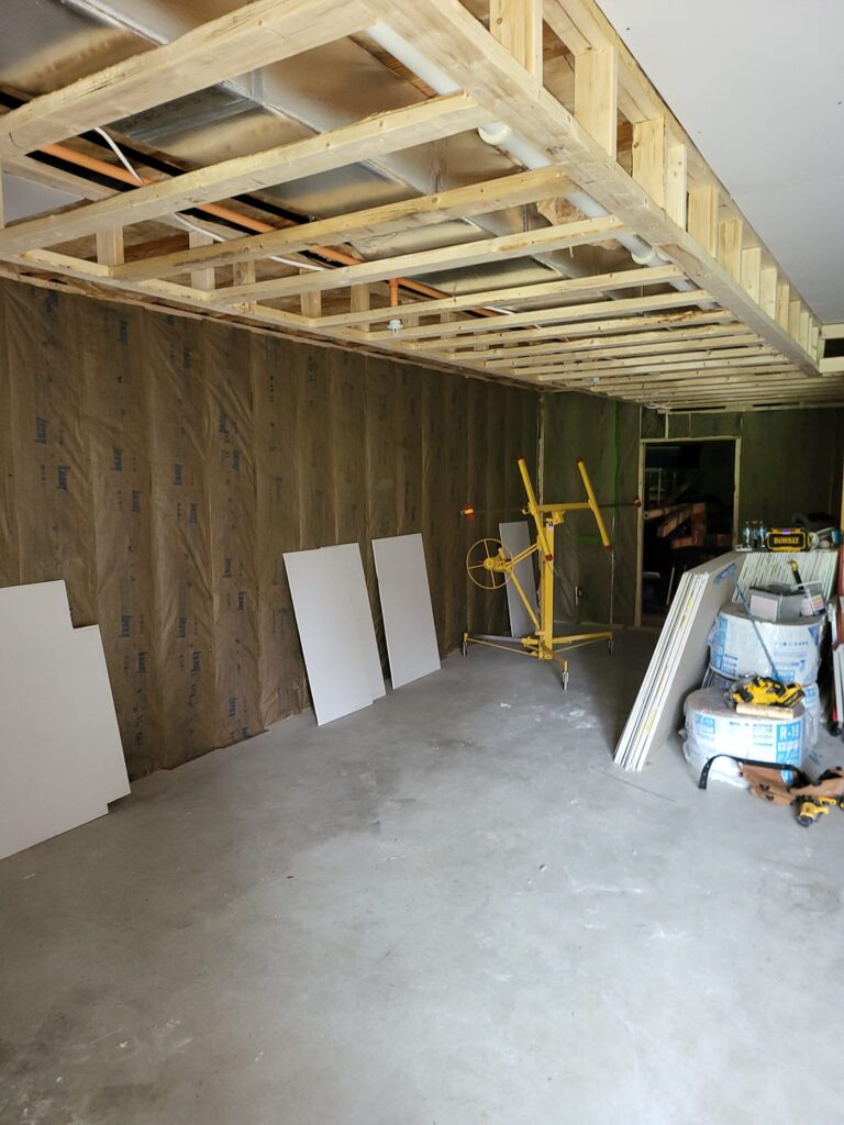 Basement living space completed by LR Contracting in Honey Brook PA