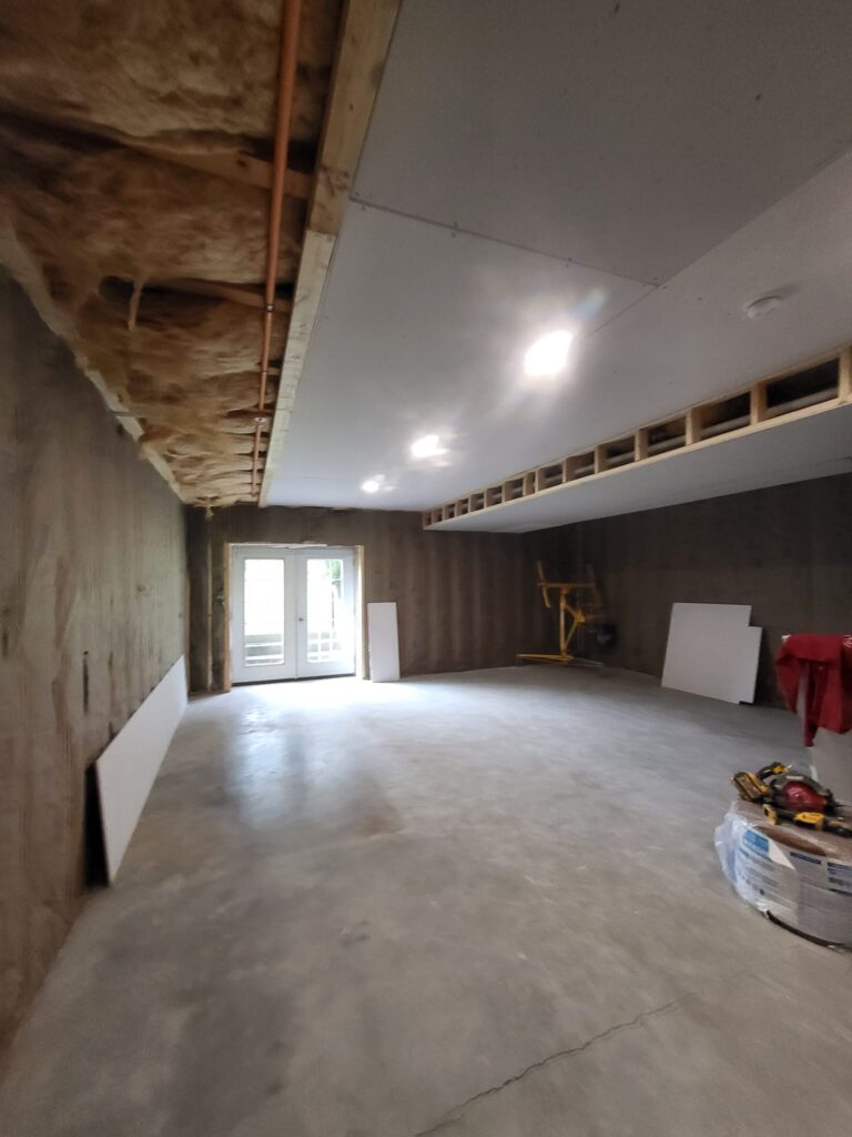 Basement living space completed by LR Contracting in Honey Brook PA