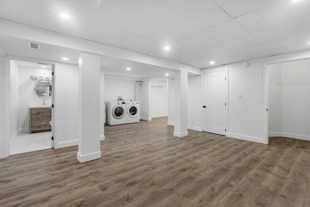 Basement living space completed by LR Contracting in Honey Brook PA