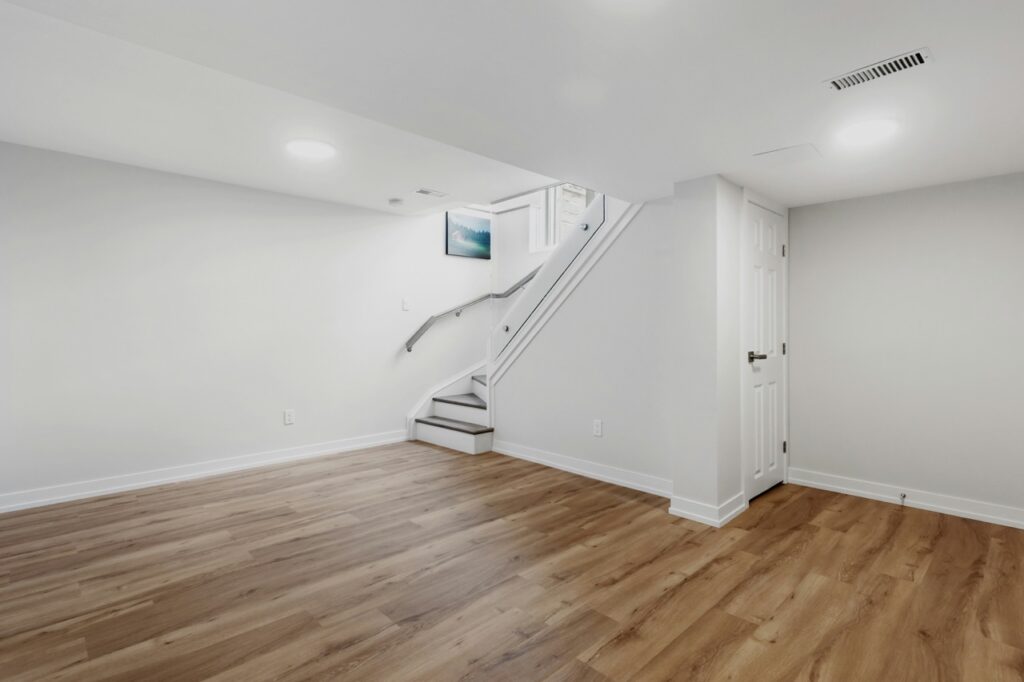 Basement living space completed by LR Contracting in Honey Brook PA