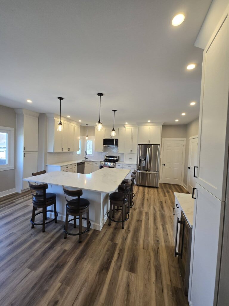 Full view of remodeled open-concept kitchen with large island - LR Contracting, Honey Brook PA