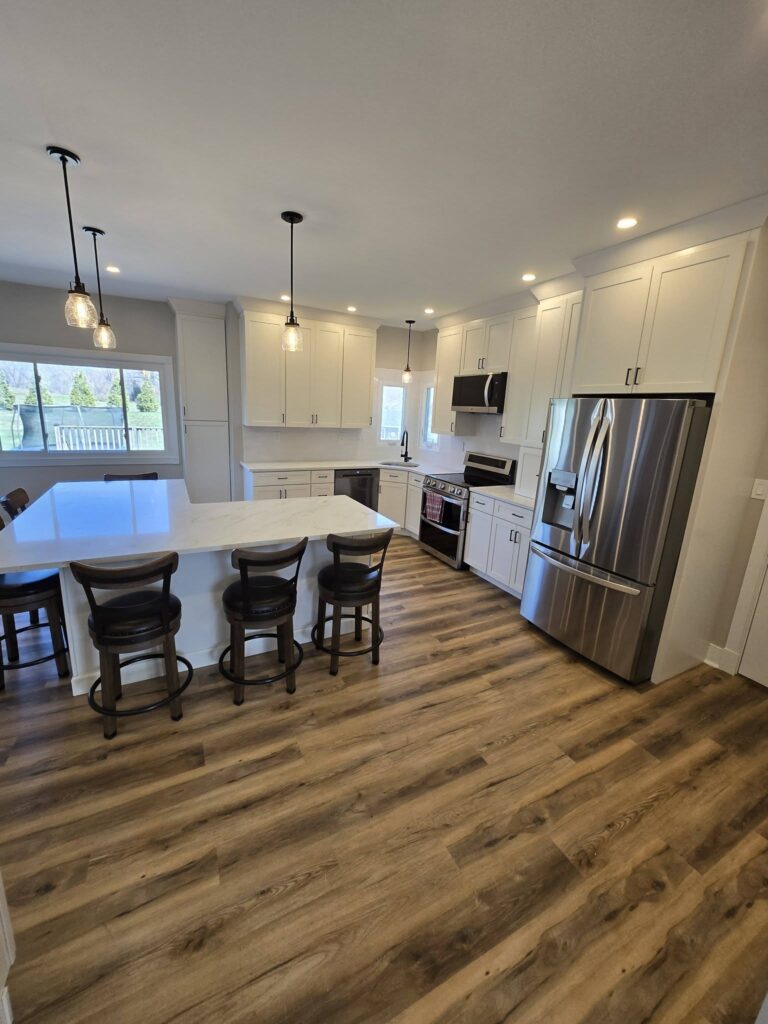 Kitchen island with bar stools for casual dining - LR Contracting, Honey Brook PA