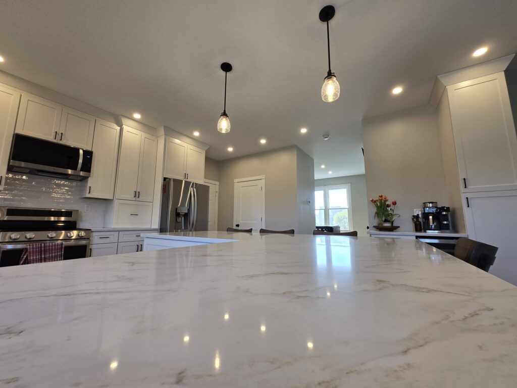 Kitchen island with marble countertop - LR Contracting, Honey Brook PA