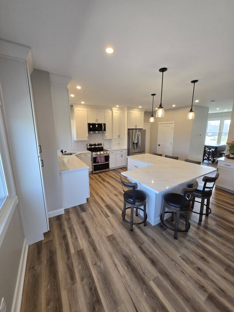 Overview of the central kitchen island and cabinetry - LR Contracting, Honey Brook PA