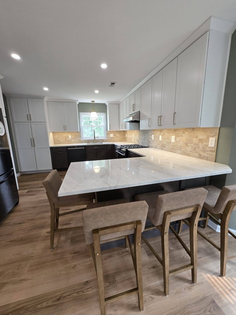 Island with bar seating and quartz countertop - LR Contracting, Sadsburyville PA