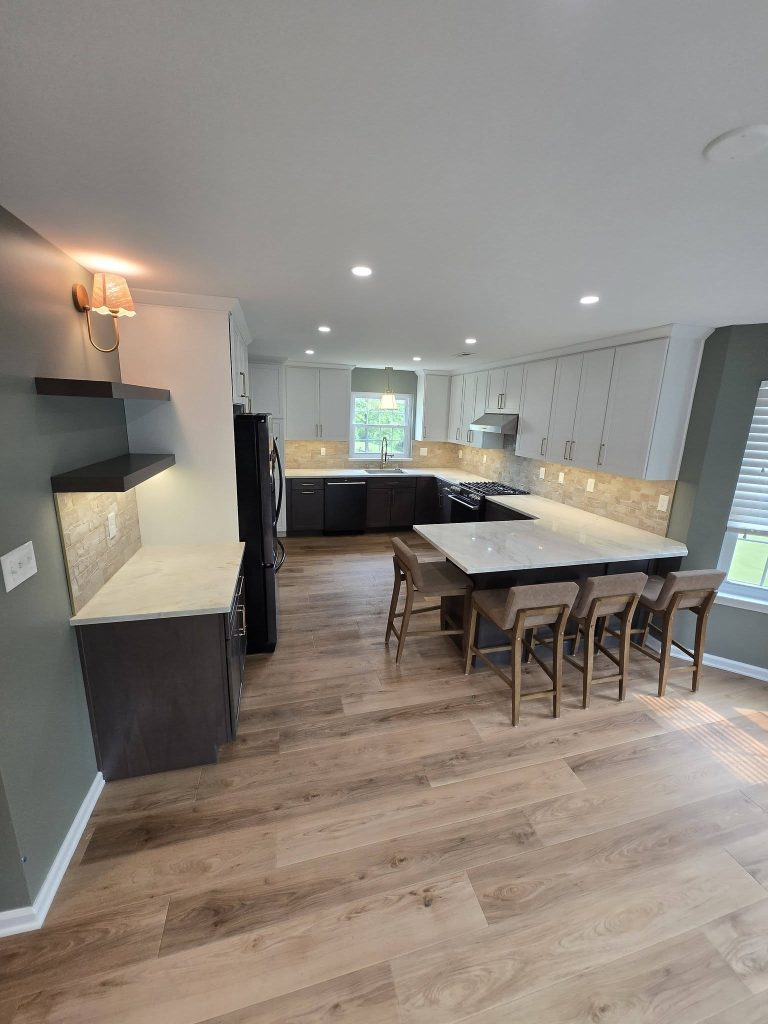 Long view of the remodeled kitchen and dining space - LR Contracting, Sadsburyville PA