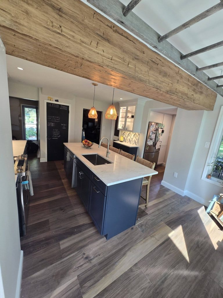 Faux wood beam spanning the open kitchen - LR Contracting, Downingtown PA