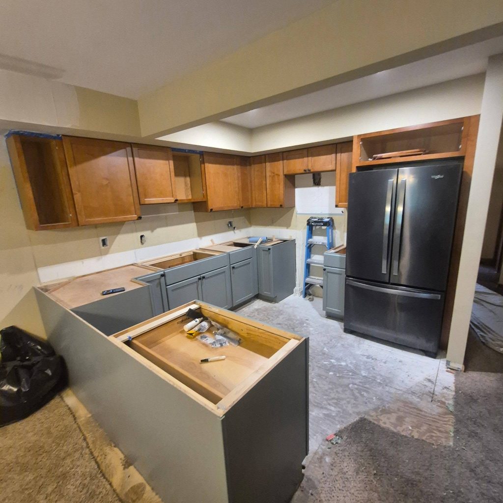 New lower cabinets going in during the refresh - LR Contracting, Downingtown PA