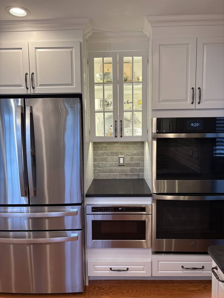 Double wall ovens, microwave drawer and glass-front cabinets - LR Contracting, Limerick PA
