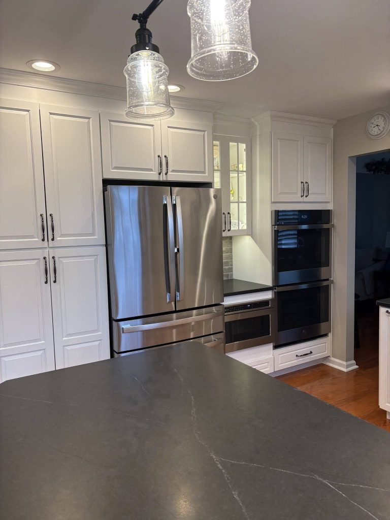 Refrigerator and pantry wall across the peninsula - LR Contracting, Limerick PA
