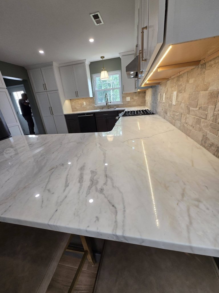 Level 5 quartz countertop with under-cabinet lighting - LR Contracting, Sadsburyville PA
