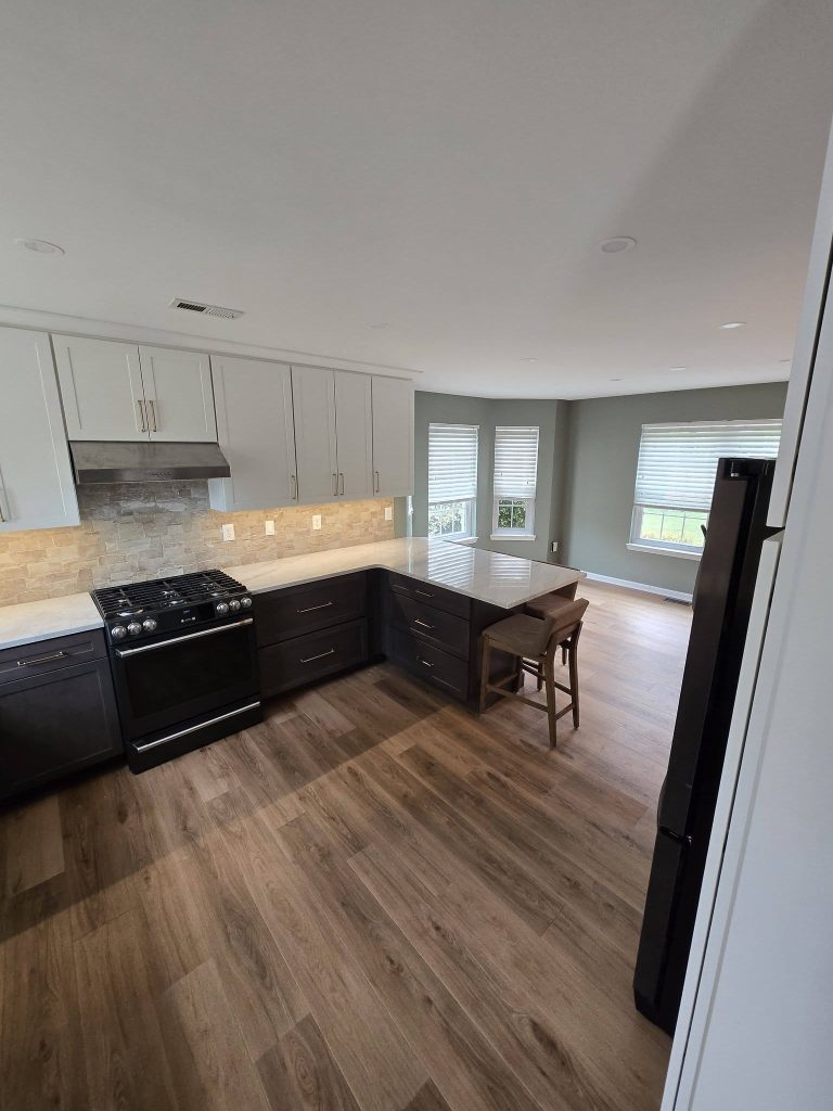 Range and corner cabinets with new flooring - LR Contracting, Sadsburyville PA